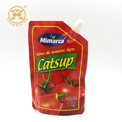 Poche en plastique de ketchup de tomate 1KG de catégorie comestible avec le bec
