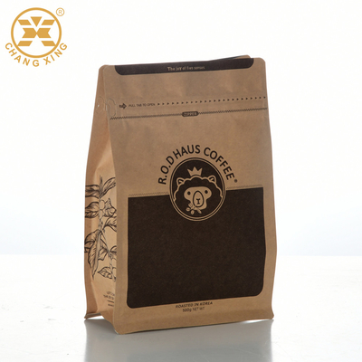 Sacs de café compostables de papier d'emballage de fond plat de place avec la valve de serrure de fermeture éclair de poche