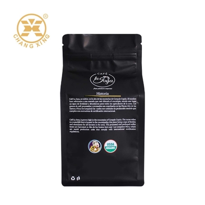 Le café 500g compostable vide noir imprimé met en sac un fond plat de valve de manière avec la tirette