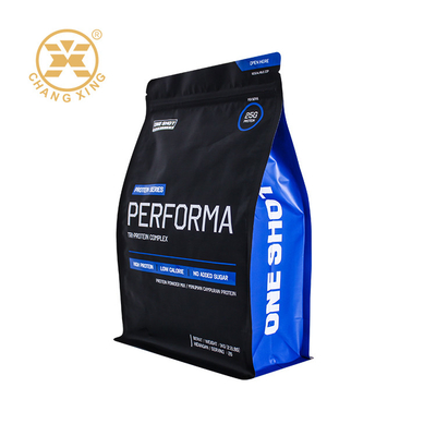 Sacs à fond plat personnalisés Plastique poudre de protéine de lactosérum Sauvegarde alimentaire sac d'emballage avec fermeture à glissière