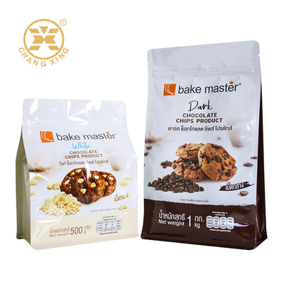 Sac d'emballage de biscuits à fond plat personnalisé Sac de chocolat à fermeture à glissière Sac d'emballage alimentaire