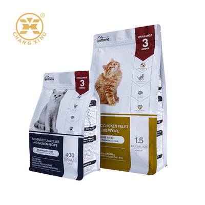 Enveloppe de papier imprimé sur mesure Mylar de haute qualité Oem 8 Side Seal Sac Emballage de nourriture pour animaux de compagnie Carré Fond de sac de nourriture pour animaux de compagnie