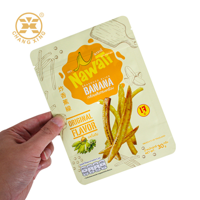 OEM ODM Grade alimentaire Snack Sac d'emballage alimentaire Sac d'emballage gonflant Sac de fermeture à glissière en plastique Sac de fermeture à glissière pour bananes frites
