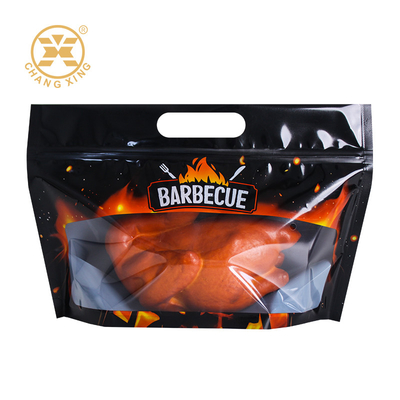 Emballage en plastique à fermeture à glissière imprimé sur mesure pour la rotisserie Grill chaud Poulet rôti et viande de charcuterie