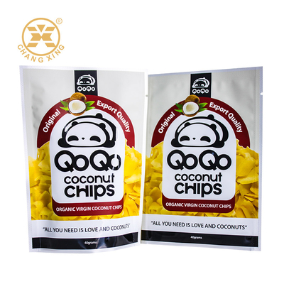 Sachet d'emballage de collation avec logo personnalisé, qualité alimentaire supérieure en PET, fermeture à glissière, impression en héliogravure pour noix de cajou, chips de noix de coco