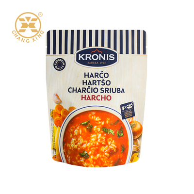 Sac d'emballage alimentaire personnalisé imprimé, de qualité alimentaire, laminé, thermoscellé, sac à fond plat pour viande, poisson, riz, soupe