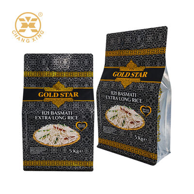 Sacs d'emballage de riz en plastique personnalisés 5kg, pochette refermable à fermeture éclair, sac de riz imprimé avec poignée, sacs à fond plat
